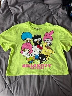 Woman Hello Kitty Neon Yellow Graphic Tee with Pink Accent
